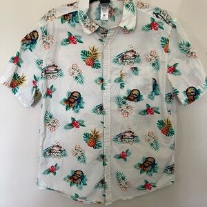 Star Wars White Hawaiian Shirt with Green, Yellow & Red Tropical Print